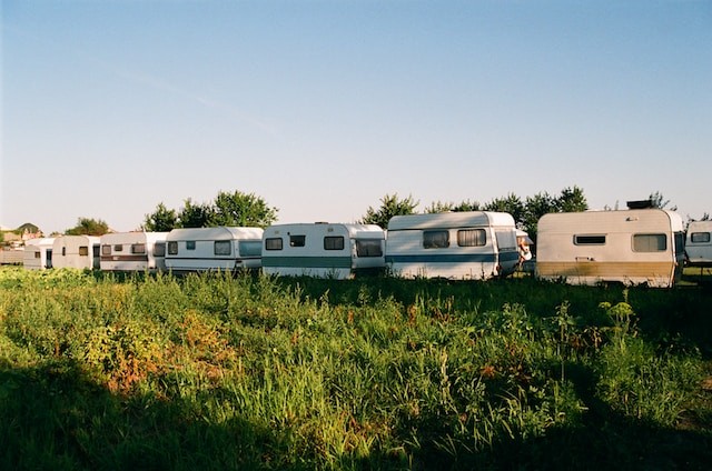 a group of rvs parked in a row