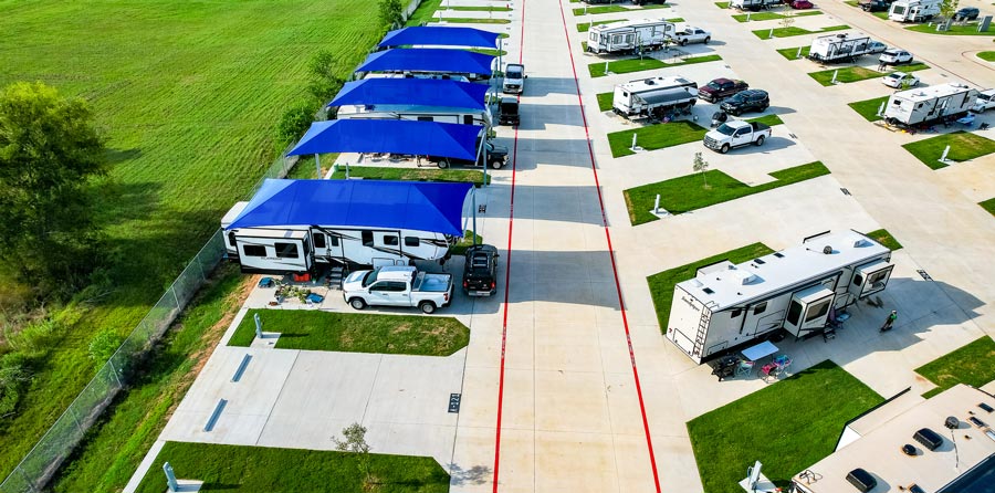 Aerial photo of RVs at Jet Stream Waller RV Park Houston Texas